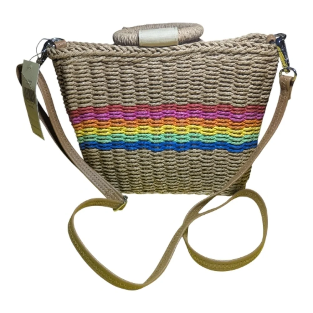Collection 18 Woven Crossbody Bag Snap Closure Multicolor Stripe Brown